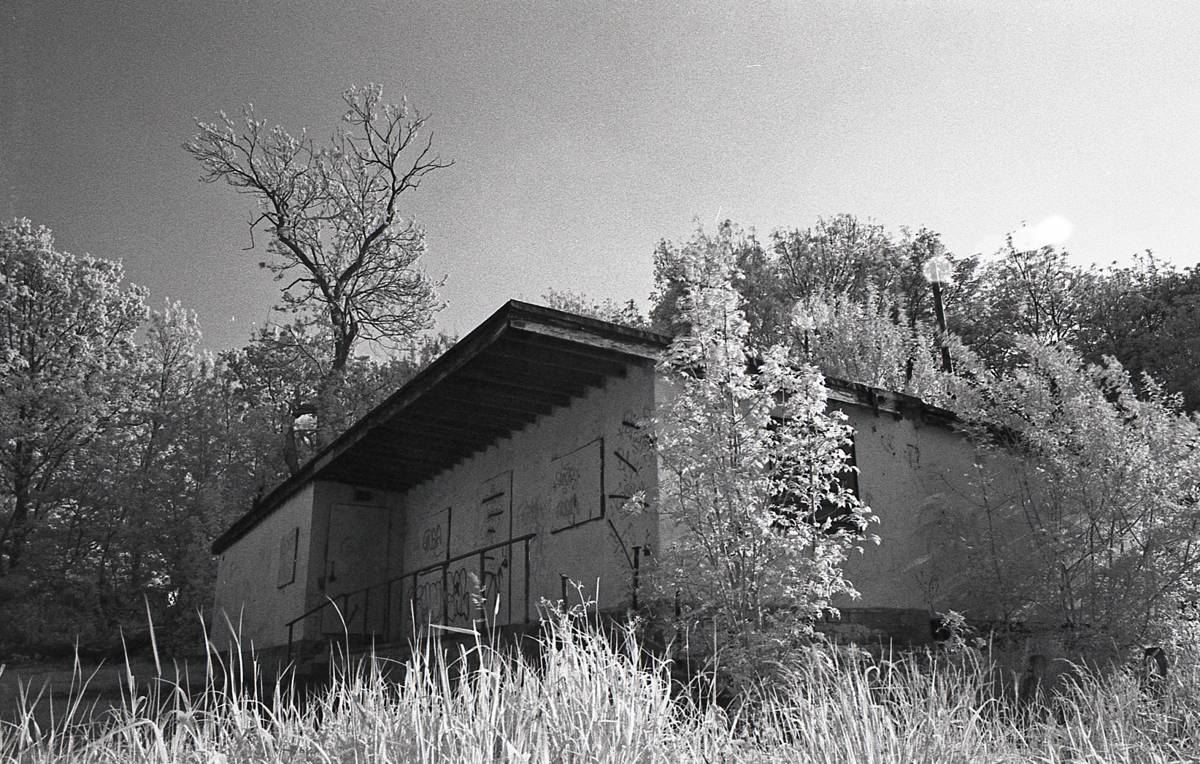 Highbury Cricket Club - Praktica TL-3 and Rollei IR400, 2s, f/16 (EI 6)