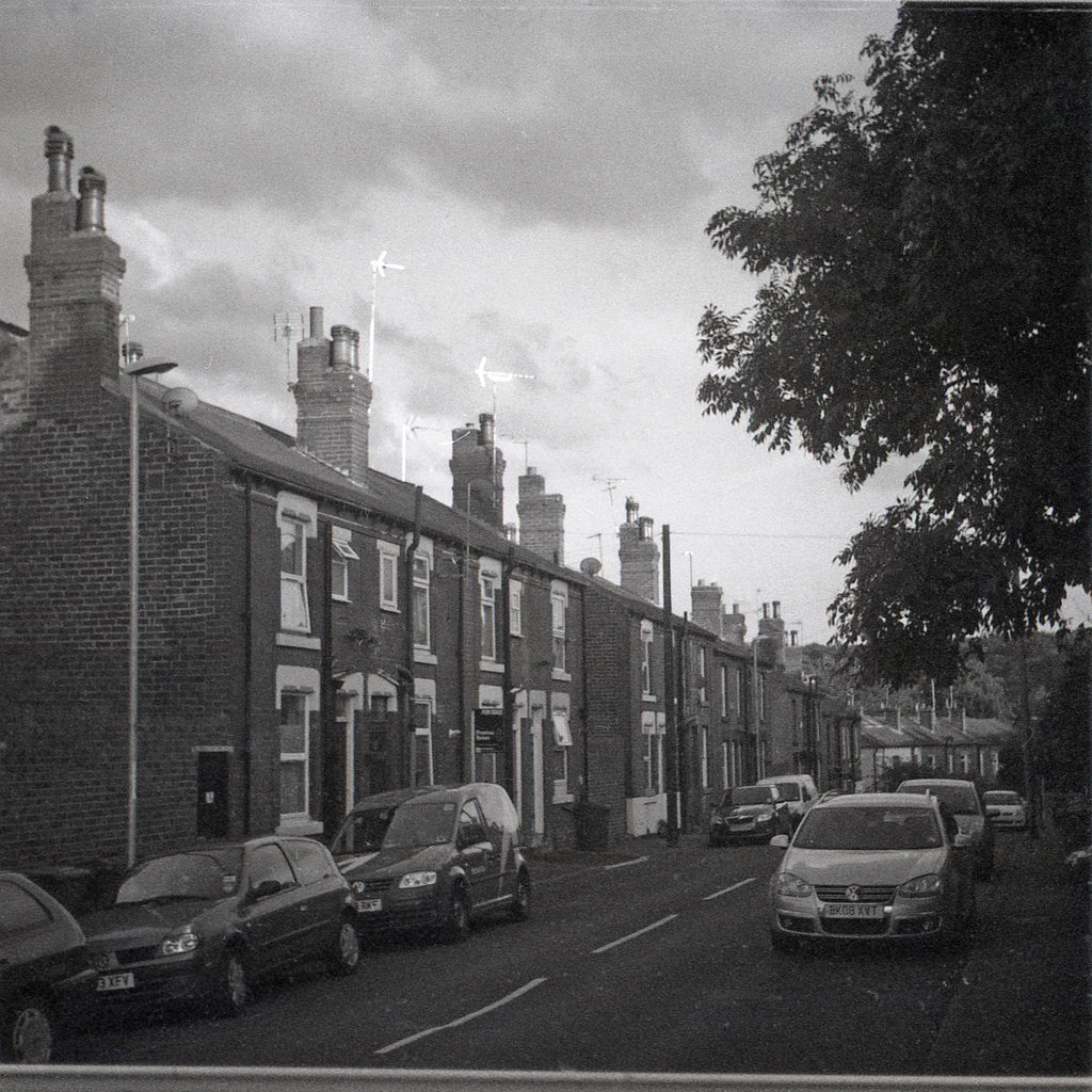 Monochrome Image of Terraced Street