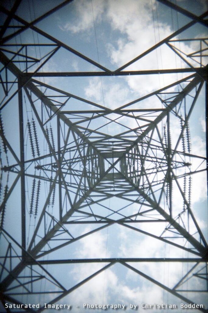 The underside of a pylon