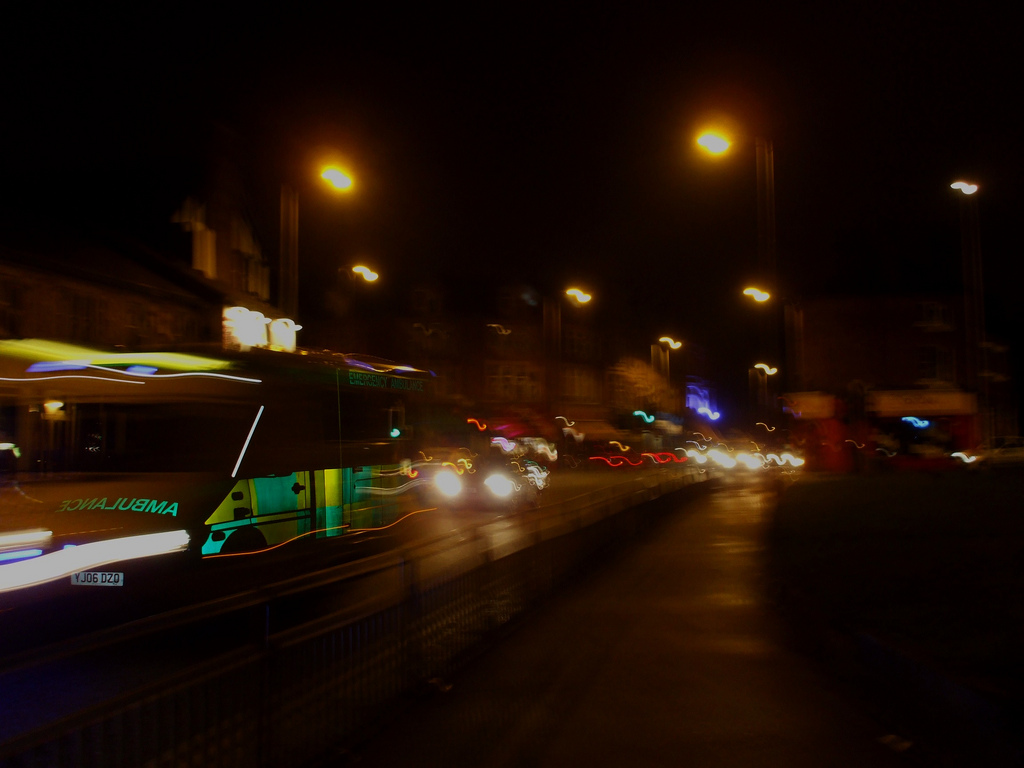 Blurred image of Hyde Park Corner in Leeds.