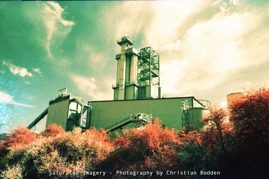 Colour infra-red image of a chemical factory building