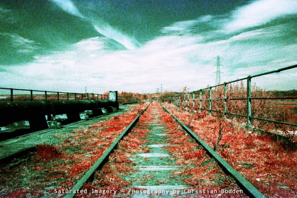 Colour infra-red image of railway tracks
