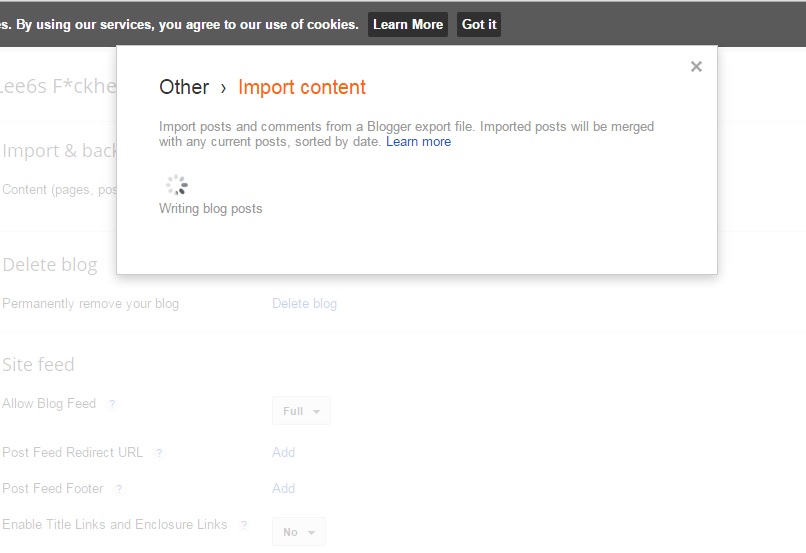 Transferring 'blog Splash Screen from Google