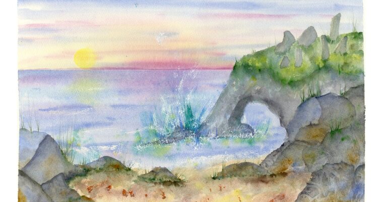 A Somewhat Psychedelic Seascape, in watercolour